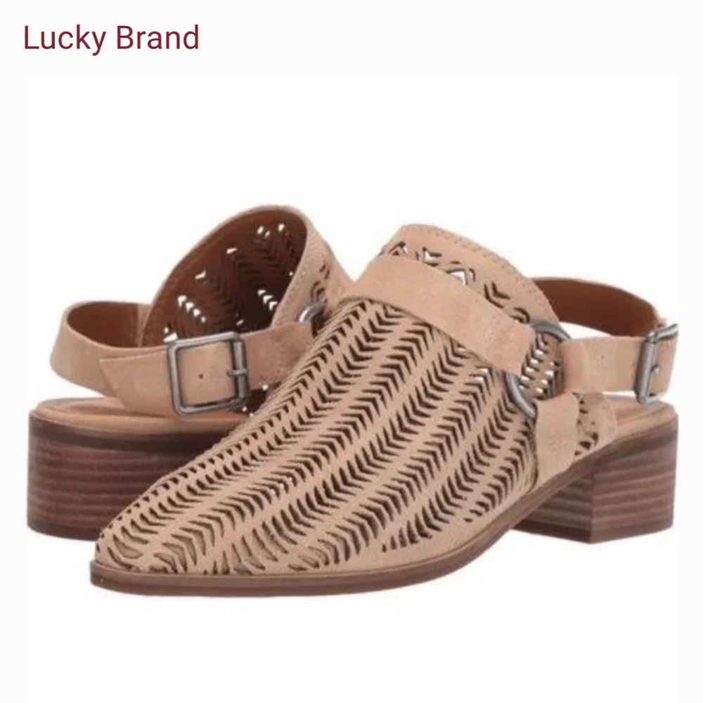 Lucky Brand Kaedey Slingback Harness Block Heel Clog Bootie Suede